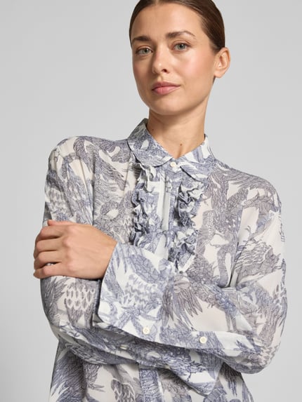 0039 Italy Bluzka koszulowa o kroju relaxed fit z czystej wiskozy model 'Jessi' Złamany biały 3