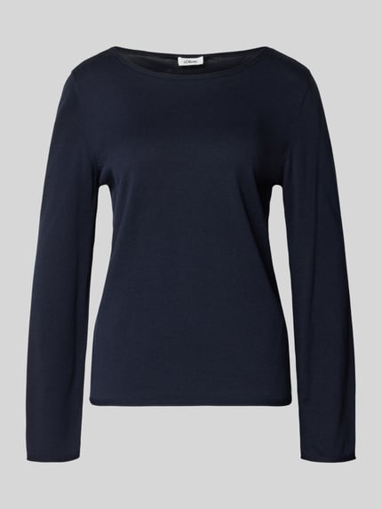 Produktfoto, Regular Fit Langarmshirt aus Baumwoll-Viskose-Mix von s.Oliver RED LABEL, effen donkerblauw, rondhals, rolzoom, gebreid