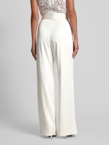 LUXUAR FASHION Wide fit stoffen broek met brede band Offwhite - 5