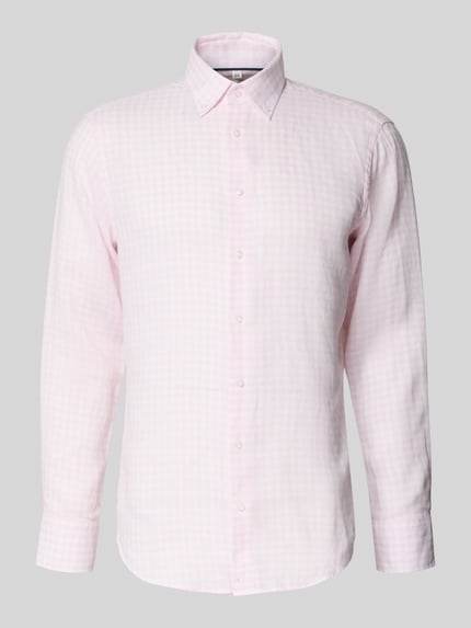 Produktfoto, Regular Fit Leinenhemd mit Button-Down-Kragen von Christian Berg Men in zartrosa Allover-Look, reine Leinen-Textur, Business-Hemd.