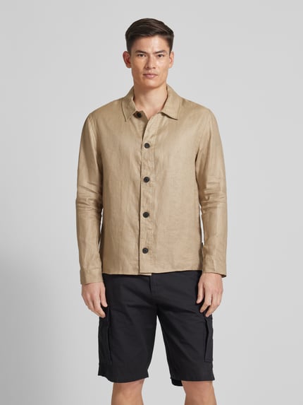 GABBA Koszula lniana o kroju regular fit z kołnierzykiem typu kent model ‘Peter’ Beżowy 4