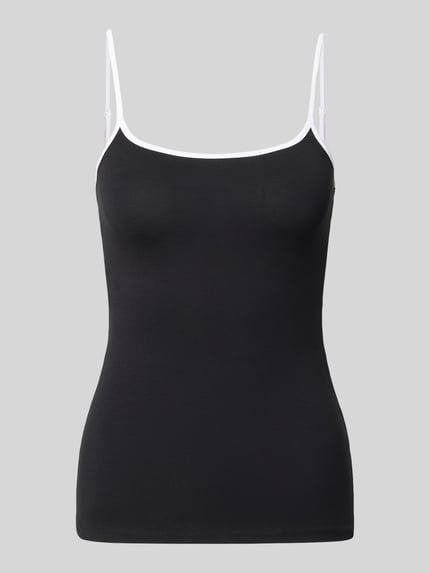 Productfoto, Top met Karree-halslijn van REVIEW, zwart met witte spaghettibandjes, aansluitende pasvorm, katoenmix met biokatoen