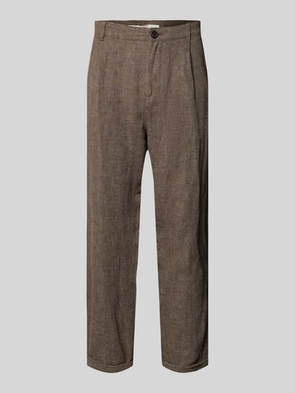 Produktfoto, Relaxed Fit Stoffhose aus Leinen-Baumwoll-Mix Modell 'RON' von SELECTED HOMME in Melange-Optik, Twill-Struktur, Knopfverschluss, Bundfalte, Eingrifftaschen, Cropped-Länge, Umschlag am Beinabschluss
