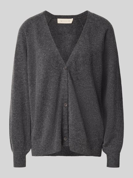 Produktfoto, Strickjacke aus Lanawolle-Kaschmir-Mix Modell 'CESTINO' von MM by Max Mara, locker geschnitten, gerippte Abschlüsse, dunkles Grau