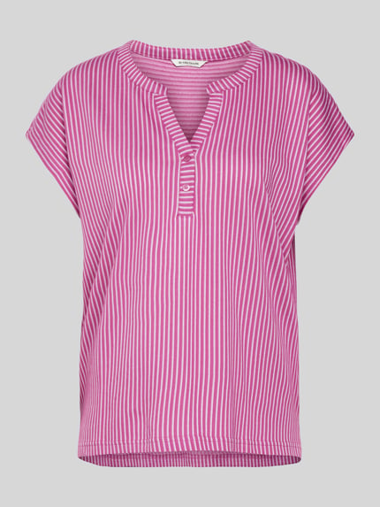 Tom Tailor T-shirt z kołnierzem z lamówką Mocnoróżowy 2