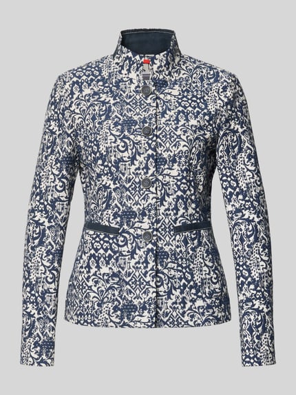 Produktfoto, Slim Fit Blazer im Allover-Look mit Stehkragen von WHITE LABEL, blau-weiß gemustert, Baumwoll-Mix, Knopfleiste, strukturierte Oberfläche