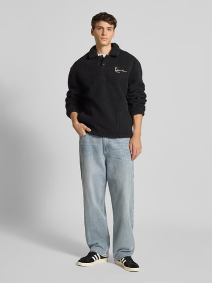 Karl Kani Teddyfell Sweatshirt mit Umlegekragen und Knopfleiste Black 1