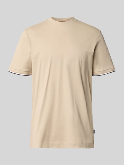 Productfoto, Regular Fit T-Shirt uit pure katoen model 'THOMPSON' van BOSS, effen beige, ronde hals, korte mouw, contraststrepen
