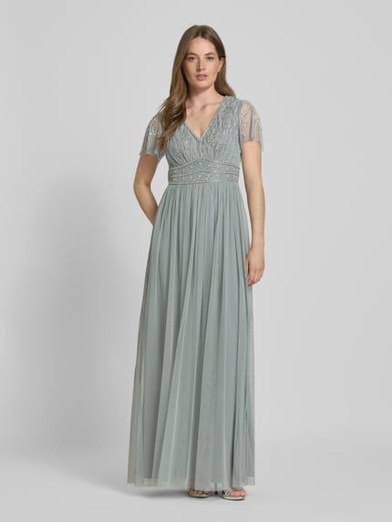 Christian Berg Cocktail Abendkleid mit V-Ausschnitt Schilf 4