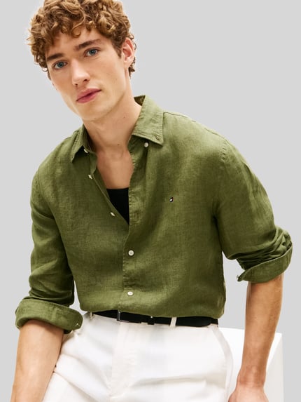 Tommy Hilfiger Koszula casualowa o kroju regular fit z czystego lnu Khaki 3