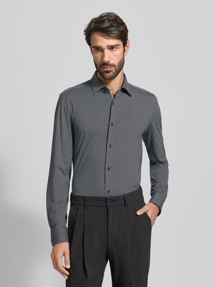 BOSS Slim Fit Freizeithemd mit Allover-Muster Modell 'HANK' Black 4