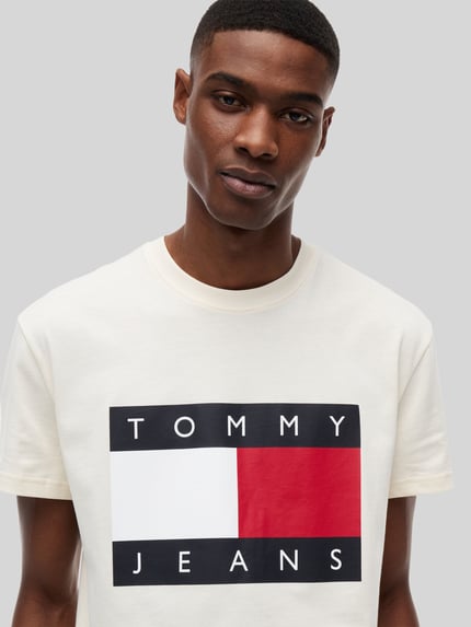 Tommy Jeans Relaxed Fit T-Shirt aus reiner Baumwolle mit Logo-Print Offwhite 3