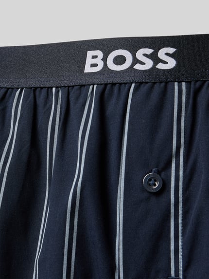 Produktfoto, Regular Fit Pyjama-Hose aus reiner Baumwolle Modell 'EASY PANTS' von BOSS, dwukolorowy, wzór w paski, pas z logo, popelina