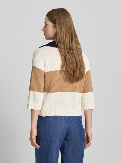 Oui Strickpullover mit V-Ausschnitt Camel 5