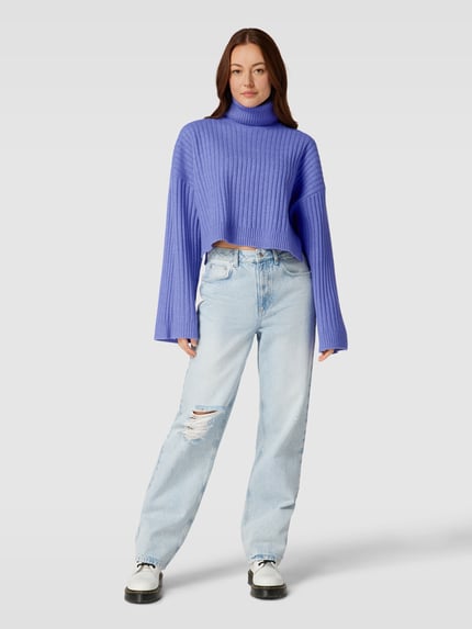 EDITED Korte gebreide pullover in riblook, model 'Rodina' Lavendel - 1