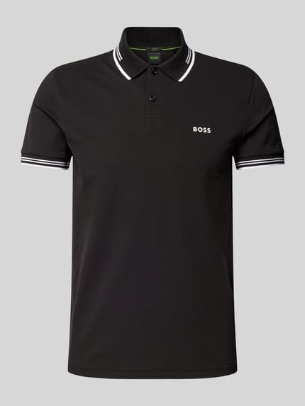 BOSS Green Slim fit poloshirt met labelprint, model 'Paul' Zwart - 2