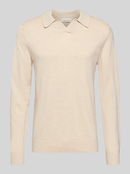 Productfoto, Regular Fit Longsleeve uit lyocell-mix model 'Bells' van Casual Friday, beige, polokraag, brei-look, ruglengte 71 cm in maat M