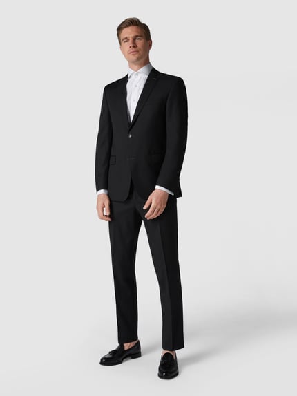 Carl Gross Modern fit colbert met 2 knopen van scheerwol Zwart - 1