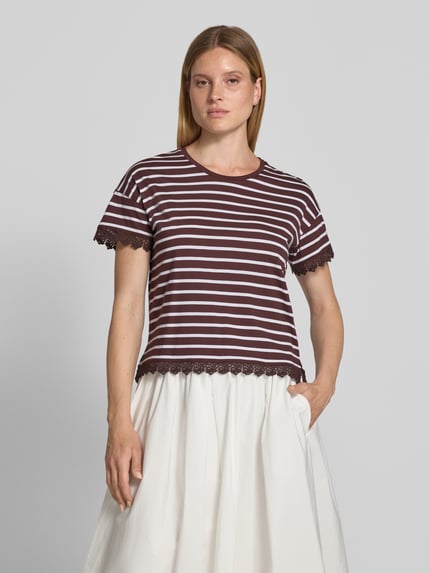 MORE & MORE T-Shirt mit Spitzenbesatz und Rundhalsausschnitt Dunkelbraun 4