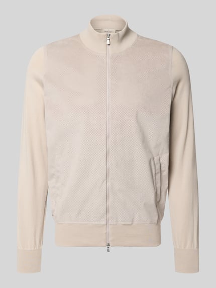 Produktfoto, Jacke mit Zweiwege-Reißverschluss von GRAN SASSO aus Reine Baumwolle in Beige, Regular-Fit, Stehkragen, Eingrifftaschen, strukturierte Oberfläche.