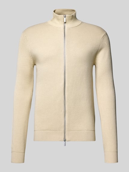 Productfoto, Regular Fit Strickjacke aus reiner Baumwolle Modell 'DAME' van SELECTED HOMME, effen gebreid, ritssluiting, ribboorden, katoen.