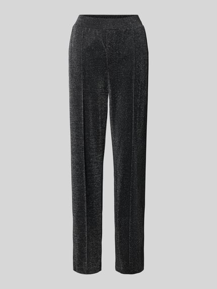 Produktfoto, Wide Leg Hose mit elastischem Bund von Milano Italy, czarne, połyskujące, z pionowymi szwami, szerokość w rozmiarze S 35 cm, długość nogawki wewnętrznej 85 cm