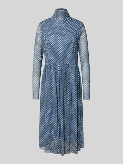 Produktfoto, niebieskie Midikleid aus Mesh mit Stehkragen von Smith and Soul w stylu A-linii, wzór allover, długość midi, tekstura siateczki