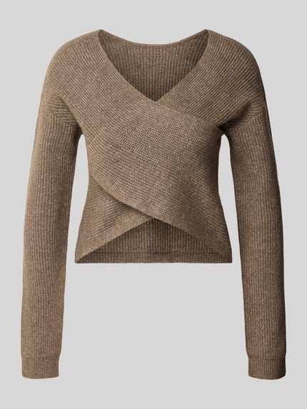 PIECES Pullover mit Wickeloptik Mittelbraun Mel 1
