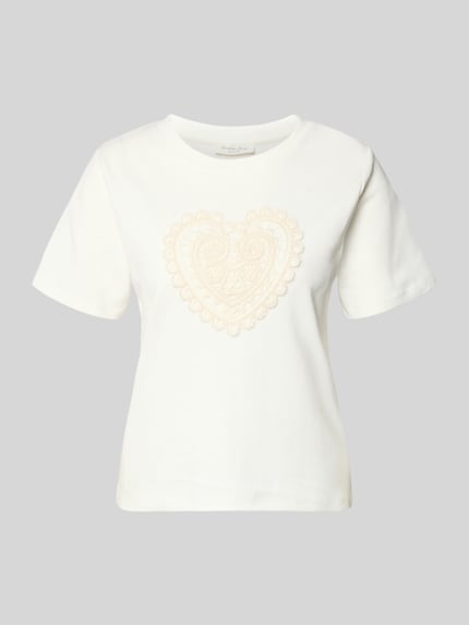 Christian Berg Woman T-shirt z haftowanym motywem i dekoltem w kształcie litery O Złamany biały 2
