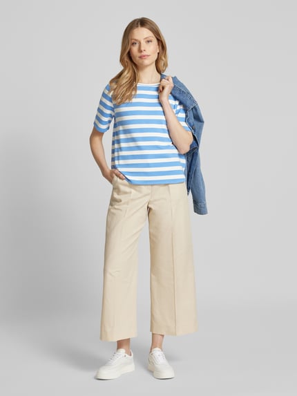 MORE & MORE T-Shirt mit geripptem U-Boot-Ausschnitt Blau 1