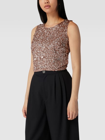 Lace & Beads Korte top met pailletten Mauve - 4