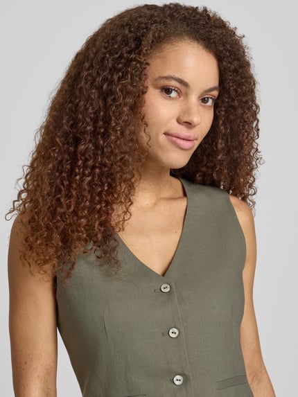 ONLY regular fit linnen gilet met bindceintuur model 'GOA' Olijfgroen - 3