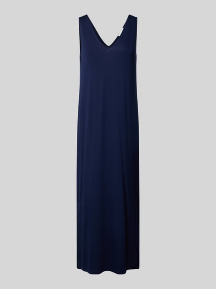 Produktfoto, Slim Fit Freizeitkleid aus Viskose-Mix von Armedangels in Dunkelblau, unifarben, Midi-Länge, breite Träger, Jersey-Textur