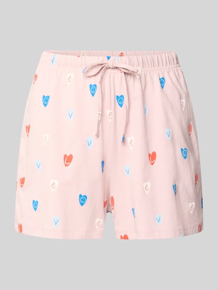 Produktfoto, Pyjama-Shorts mit elastischem Bund von Jake*s Casual in Rosa mit blau-rotem Allover-Herz-Muster, reine Baumwolle, Regular Fit