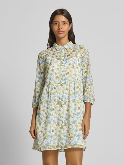 Tom Tailor Denim A-Linie Babydoll-Kleid aus Chiffon mit Viskose-Futter Offwhite 4