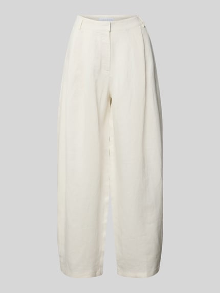 Produktfoto, Barrel Fit Hose aus Leinen-Viskose-Mix von Jake*s Collection in Creme mit gelegten Falten und Eingrifftaschen, glatte Textur.