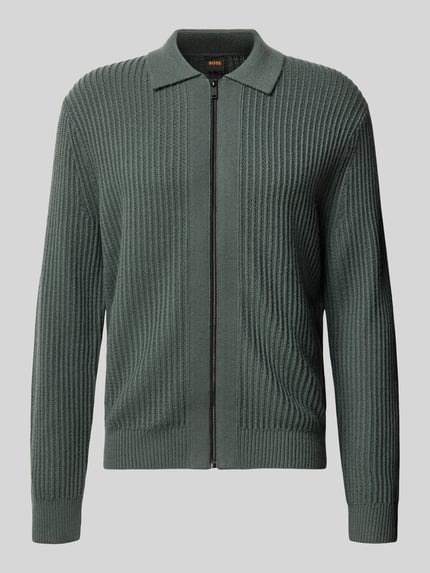 BOSS Orange Strickjacke aus Schurwolle mit Reißverschluss Khaki 1