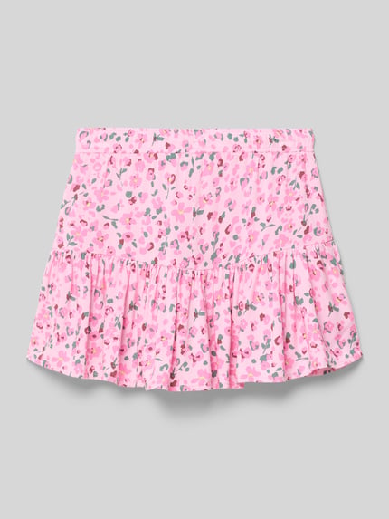 Productfoto, Ausgestellter Mini-Rock aus reiner Viskose Modell 'ZALINA' van Only, roze met allover bloemenprint, elastische taille, popeline, mini, flowy structuur