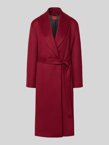 Produktfoto, Regular Fit Mantel mit Woll-Anteil Modell 'Mindina' von HUGO in dunklem Rot, glatte Textur, lange Form, Damen Mantel von HUGO