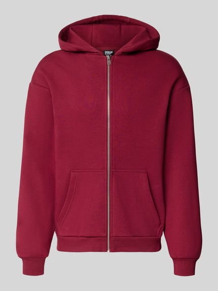 Produktfoto, Regular Fit Strickjacke aus Baumwoll-Mix mit Kapuze von URBAN CLASSICS, krój regular fit, mieszanka bawełny, kieszeń kangurka, kaptur, długość tyłu w rozmiarze M: 70 cm, długość rękawów w rozmiarze M: 64 cm, intensywny bordowy kolor, gładka struktura