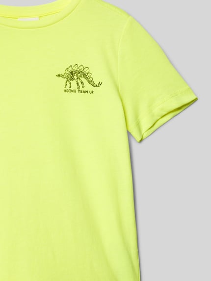 s.Oliver RED LABEL T-shirt o kroju regular fit z dodatkiem bawełny z nadrukiem dinozaura Neonowy żółty 2