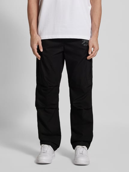 HUGO Spodnie cargo o kroju relaxed fit z elastycznym pasem model ‘Garlo’ Czarny 4