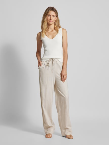 VERO MODA High Waist Hose mit Streifenmuster Modell 'GILI' Beige 1