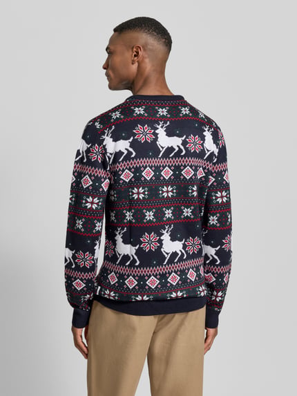 Lindbergh Gebreide pullover in all-over look Donkerblauw - 5