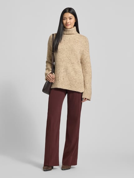 VERO MODA Loose fit coltrui met wol, model 'INGRID' Zand gemêleerd - 1