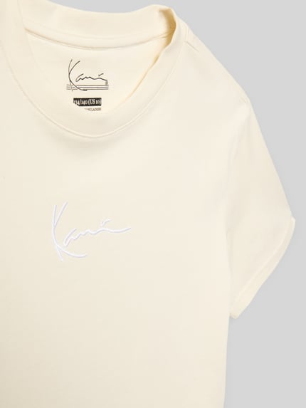 Produktfoto, Regular Fit T-Shirt mit Logo-Stitching von KARL KANI, czysta bawełna, krój regular fit, dekolt okrągły, długość tyłu w rozmiarze 134: 56 cm