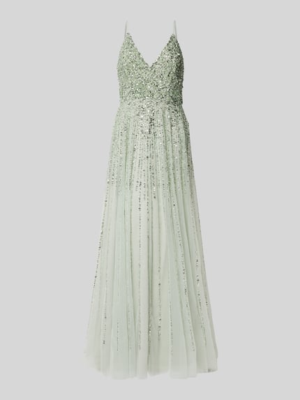 Lace & Beads Sukienka wieczorowa z obszyciem ozdobnymi kamieniami i cekinami Limonkowy 2