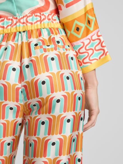 HERZENS Flared cut broek van zijde met elastische band Oranje - 3