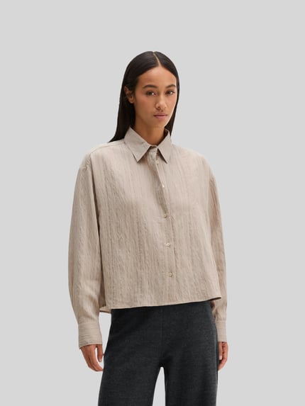 Marc O'Polo Cropped Langarmbluse mit Crinkle-Struktur Beige 4