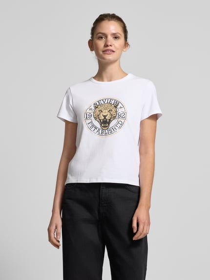 REVIEW T-Shirt mit Label-Print Weiss 4